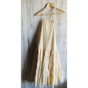 NWT Free People Somewhere Sunny Dress XS Cream Maxi Halter Tiered